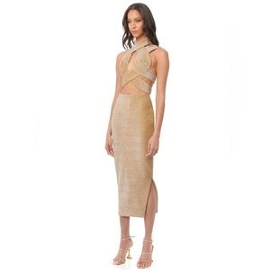 Tamara dress - gold shimmer elegant cut out midi dress